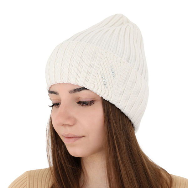 Czapka zimowa damska, biała, 100% wełniana merino Ariga