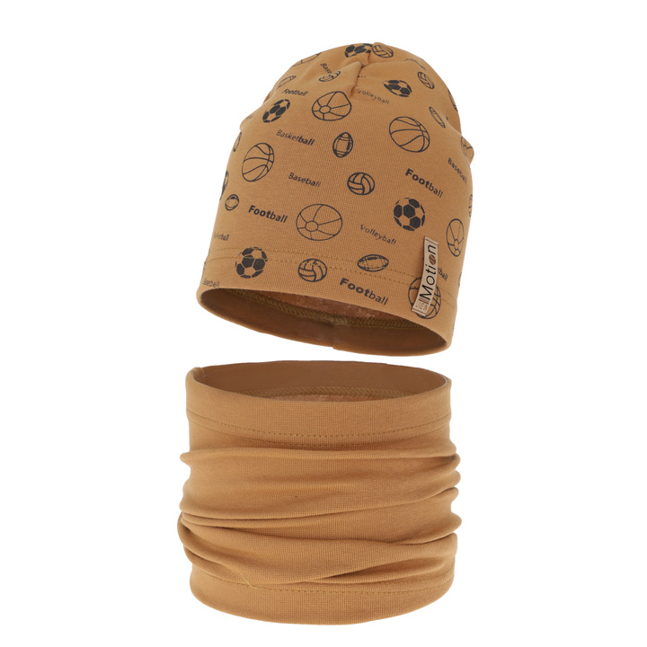 Czapka i komin dla chłopca jesienny, wiosenny komplet, camel, bawełniany Paolo