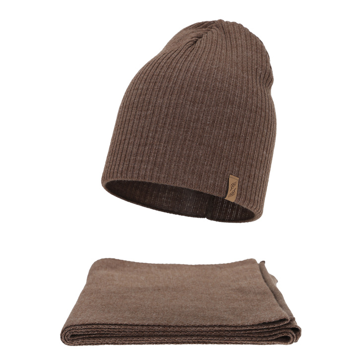 Czapka i szalik damski, zimowy komplet, brązowy, Fena