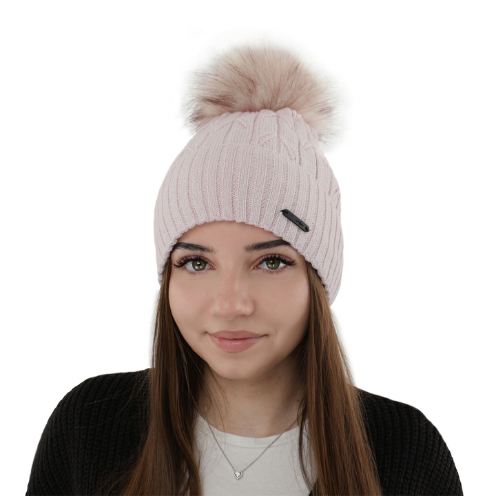 Czapka zimowa damska, kremowa, z wełną merino Talaria