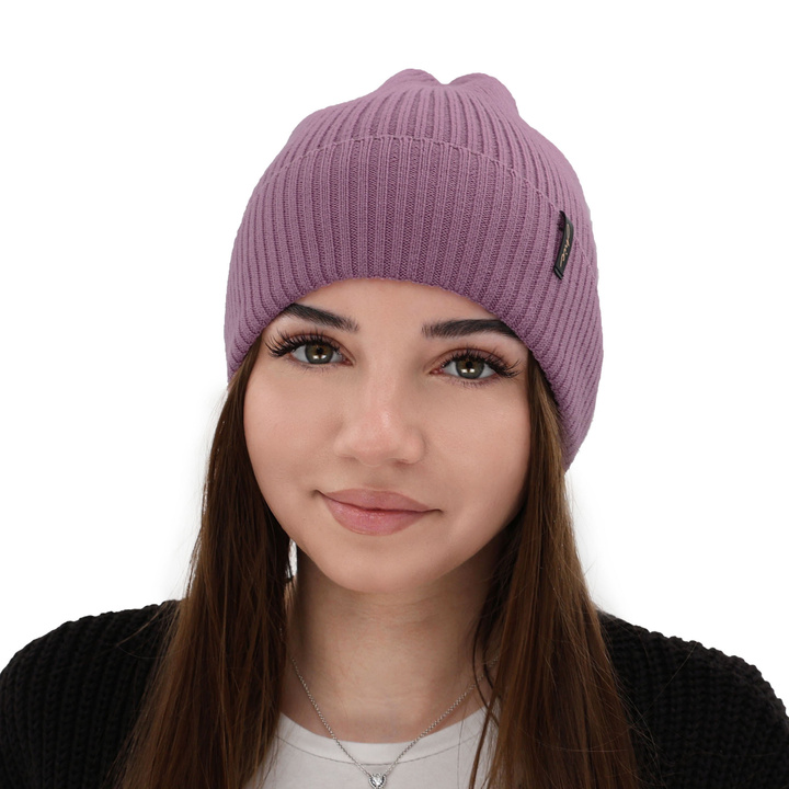 Czapka zimowa damska, wrzosowa, 100% wełniana merino, Megan
