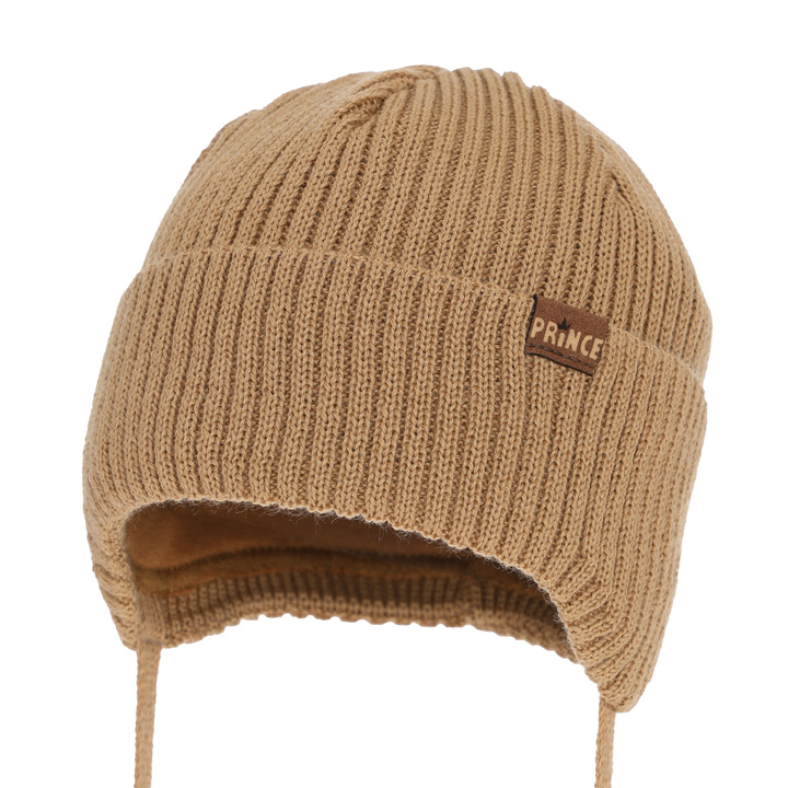 Czapka zimowa dla chłopca, wiązana, z wełną merino, camel Puser