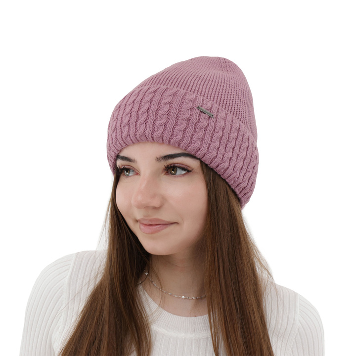 Czapka zimowa damska, fioletowa, z wełną merino, Febe