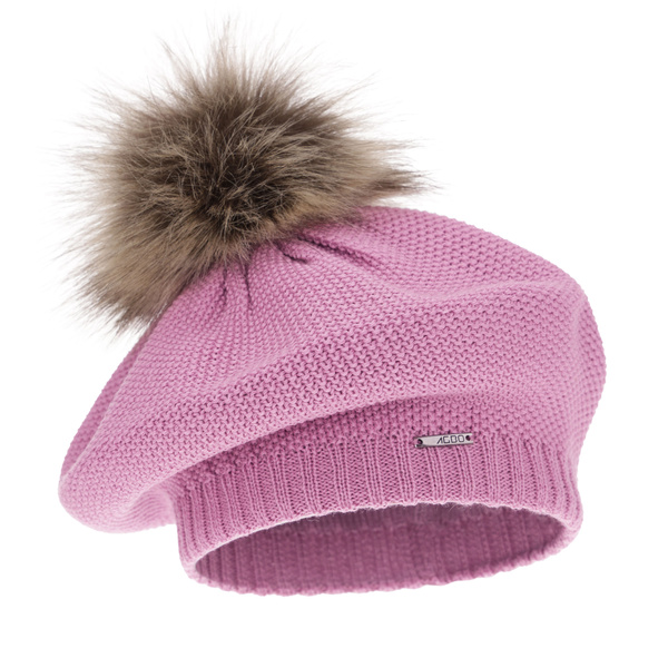 Beret damski zimowy, fioletowy, z wełną merino Bonnie