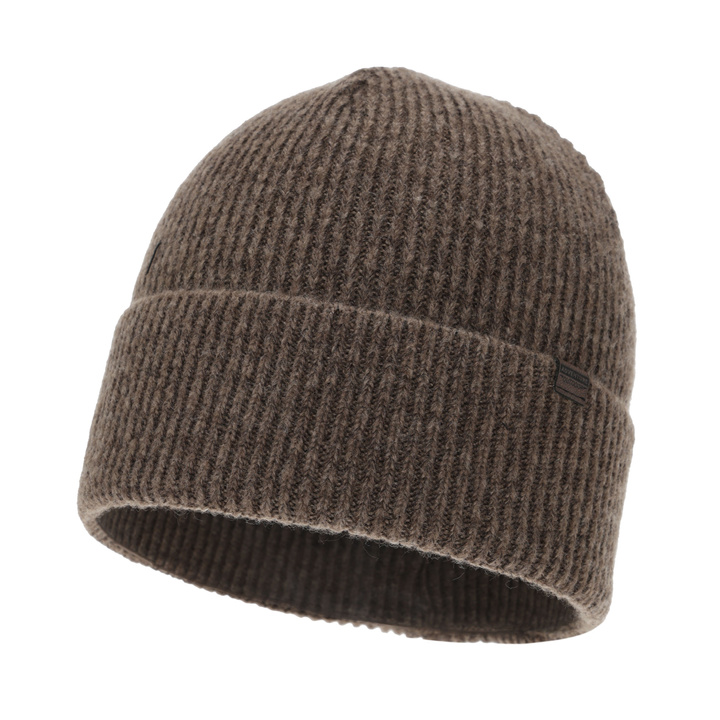 Czapka zimowa męska, brązowa, z wełną merino, Korins