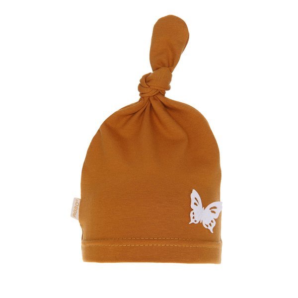 Czapka bawełniana dziewczęca z ozdobnym motylem jesienna/wiosenna miodowa Lupi
