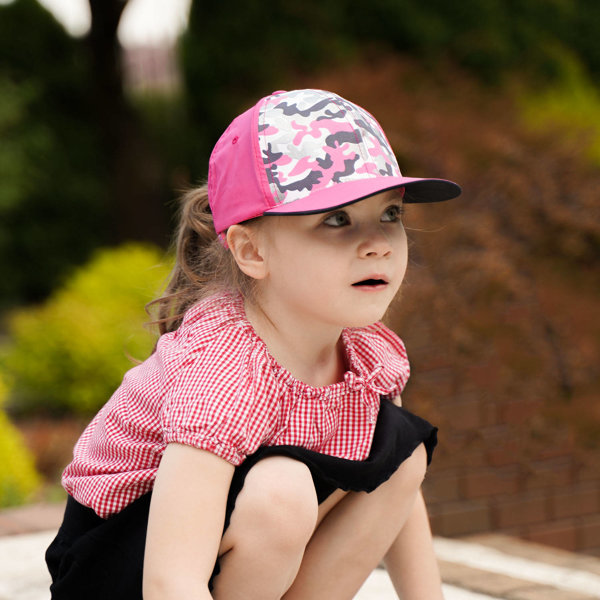 Czapka z daszkiem dziewczęca bawełniana różowa z wzorem moro i gumką z tyłu