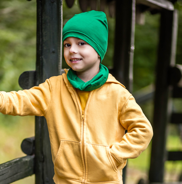 Komplet chłopięcy bawełniany: czapka i komin jesienny/wiosenny zielony Hazel