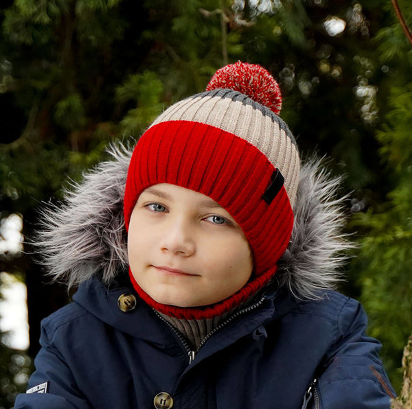 Komplet dla chłopca: czapka i komin zimowy czerwony Karson