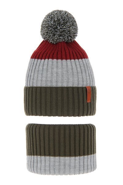 Komplet dla chłopca: czapka i komin zimowy khaki Karson