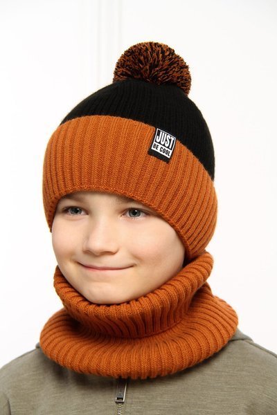 Komplet dla chłopca: czapka i komin zimowy pomarańczowy Arlekin