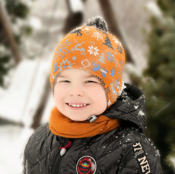 Komplet dla chłopca: czapka i komin zimowy pomarańczowy Remek