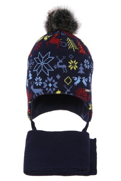 Komplet dla chłopca: czapka i szalik zimowy granatowy Remek