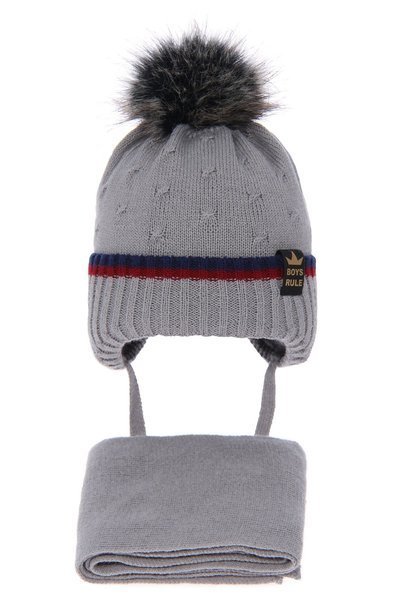 Komplet dla chłopca: czapka i szalik zimowy szary Pierot 