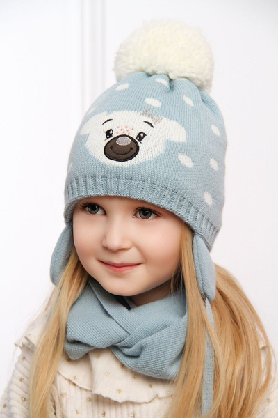Komplet dla dziewczynki: czapka i szalik komin zimowy błękitny Siena