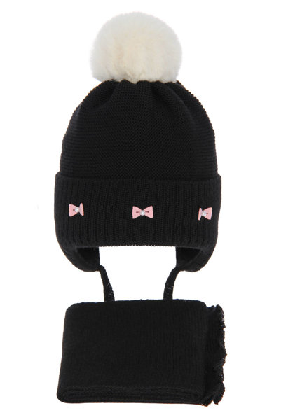 Komplet dla dziewczynki: czapka i szalik zimowy czarny Maribel