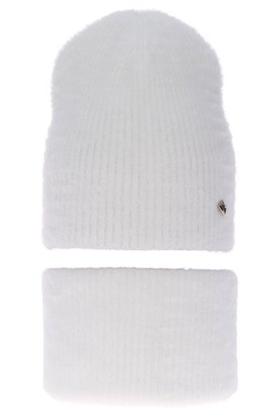 Komplet dla kobiety: czapka i komin zimowy biały Adria