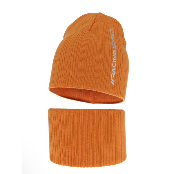 Komplet jesienny/ wiosenny dla chłopca: czapka i komin pomarańczowy Kolorado