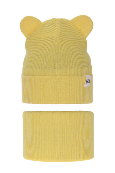 Komplet jesienny/ wiosenny dla dziewczynki: czapka i komin żółty Kajra