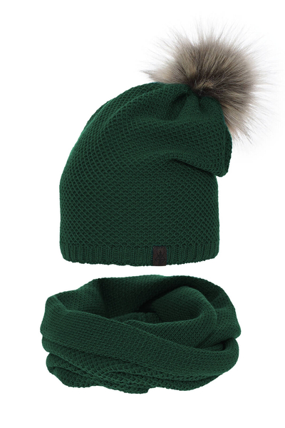 Komplet zimowy damski: czapka i komin zielony Kaliana