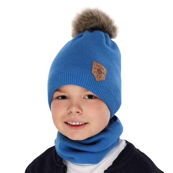 Komplet zimowy dla chłopca: czapka i komin niebieski Apolin