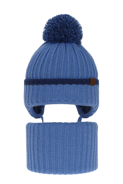 Komplet zimowy dla chłopca: czapka i komin niebieski z pomponem Franklin