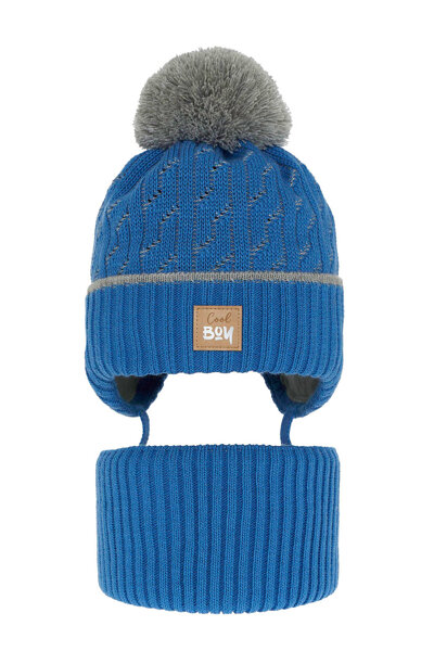 Komplet zimowy dla chłopca: czapka i komin niebieski z pomponem Pikolo