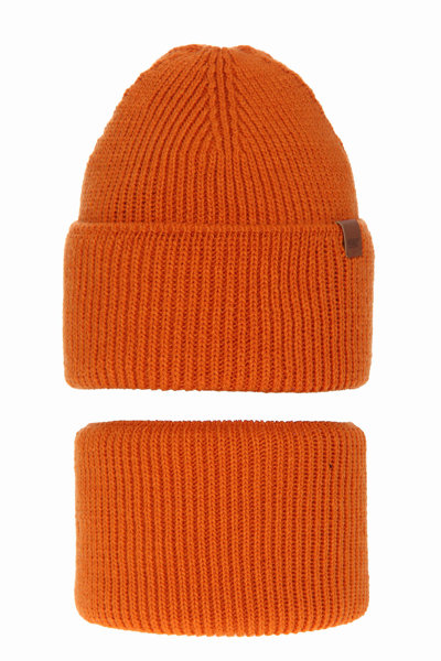 Komplet zimowy dla chłopca: czapka i komin pomarańczowy Huragan