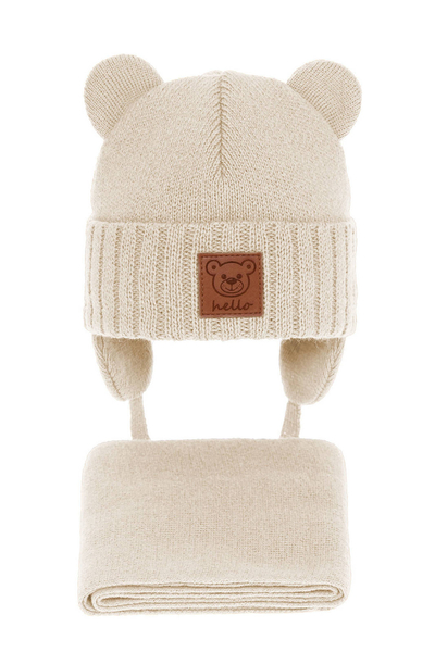 Komplet zimowy dla chłopca: czapka i szalik beżowy Petit
