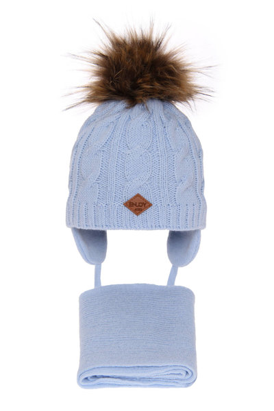 Komplet zimowy dla chłopca: czapka i szalik błękitny z pomponem Minor