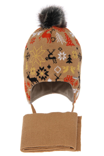 Komplet zimowy dla chłopca: czapka i szalik brązowy wypełniony miękką włókniną Remek