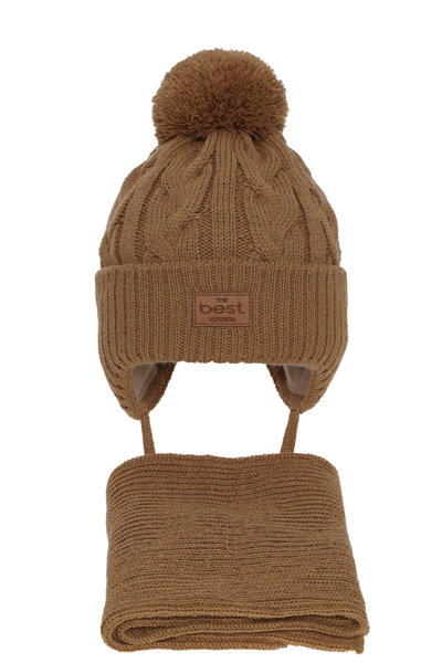 Komplet zimowy dla chłopca: czapka i szalik camel z pomponem Remix