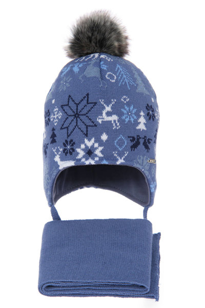 Komplet zimowy dla chłopca: czapka i szalik niebieski wypełniony miękką włókniną Remek