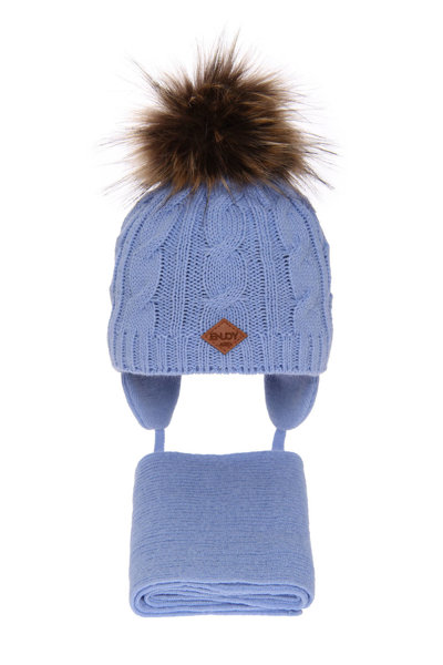 Komplet zimowy dla chłopca: czapka i szalik niebieski z pomponem Minor
