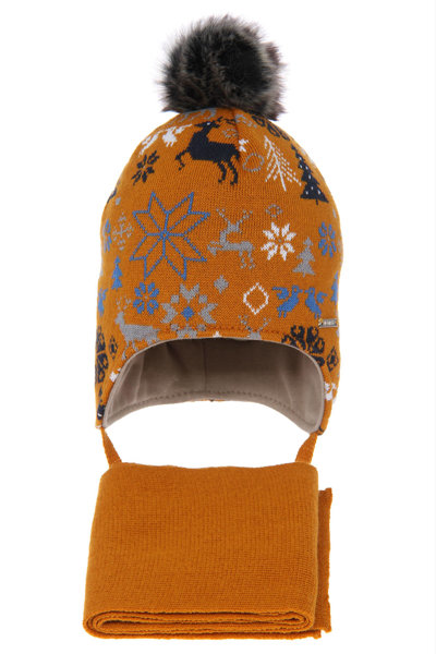 Komplet zimowy dla chłopca: czapka i szalik pomarańczowy wypełniony miękką włókniną Remek