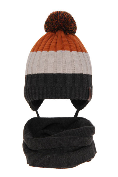 Komplet zimowy dla chłopca: czapka z pomponem i komin ciemnoszary Hary