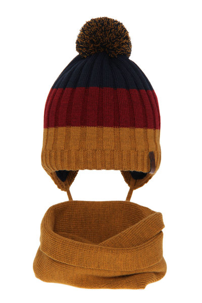 Komplet zimowy dla chłopca: czapka z pomponem i komin musztardowy Hary