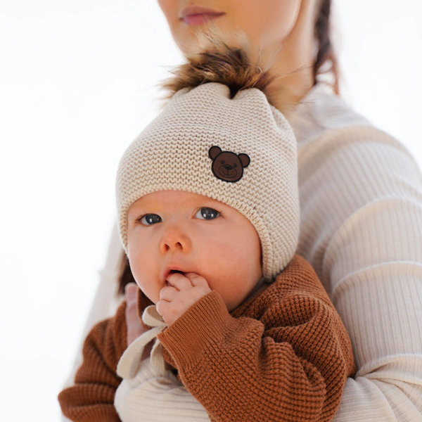 Komplet zimowy dla chłopca: czapka z pomponem i szalik beżowy Banksi