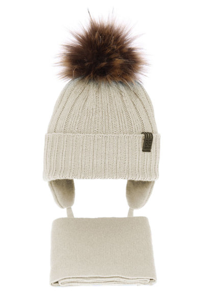 Komplet zimowy dla chłopca: czapka z pomponem i szalik beżowy Wiko