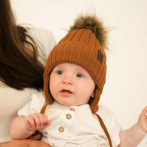 Komplet zimowy dla chłopca: czapka z pomponem i szalik camelowy Wiko