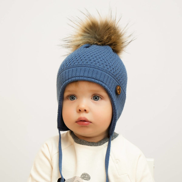 Komplet zimowy dla chłopca: czapka z pomponem i szalik komin niebieski Florek