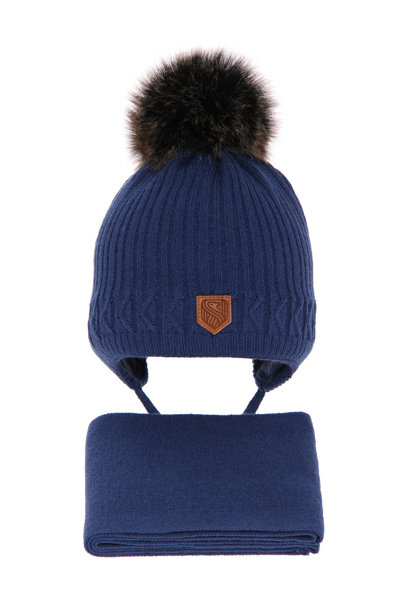 Komplet zimowy dla chłopca: czapka z pomponem i szalik niebieski Radison