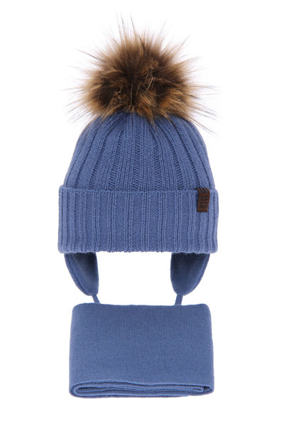 Komplet zimowy dla chłopca: czapka z pomponem i szalik niebieski Wiko
