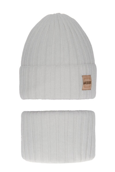 Komplet zimowy dla dziewczynki: czapka i komin biały Sula