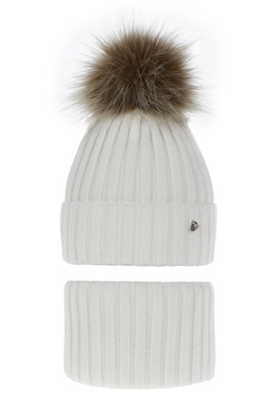 Komplet zimowy dla dziewczynki: czapka i komin biały Wilma