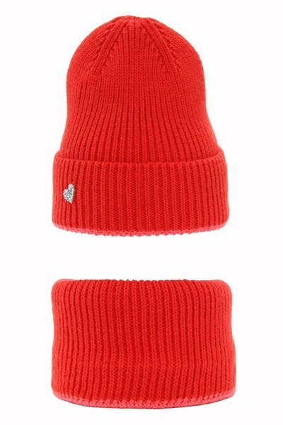 Komplet zimowy dla dziewczynki: czapka i komin czerwony Angela