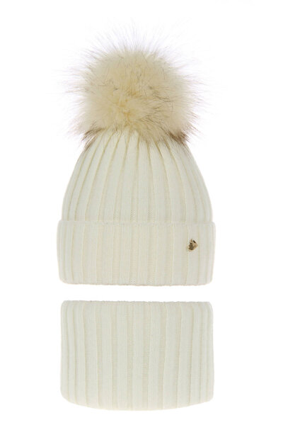 Komplet zimowy dla dziewczynki: czapka i komin kremowy Wilma