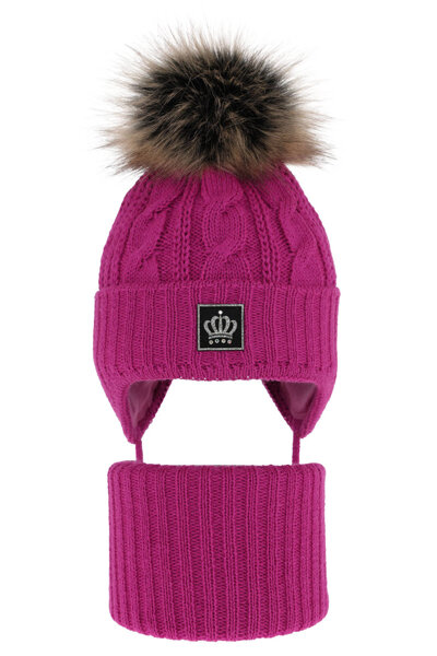 Komplet zimowy dla dziewczynki: czapka i komin różowy Tigra