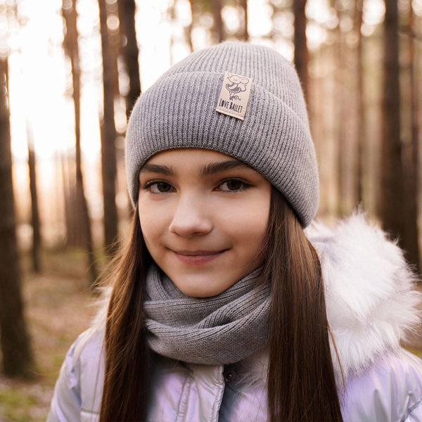 Komplet zimowy dla dziewczynki: czapka i komin szary Sana