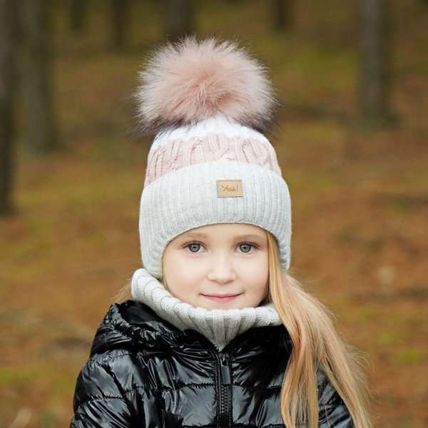 Komplet zimowy dla dziewczynki: czapka i komin szary z pomponem Riviera